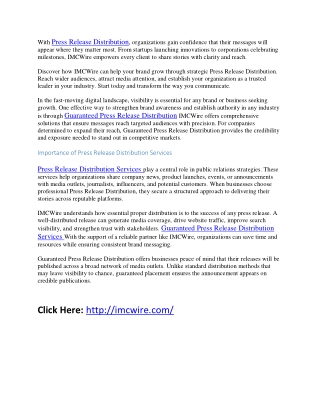 IMCWire Guaranteed Press Release Distribution Services Online