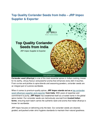 Top Quality Coriander Seeds from India – JRP Impex Supplier and exporter