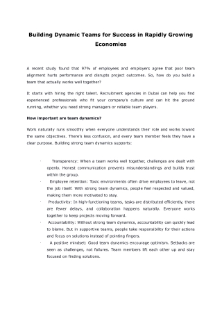 Building Dynamic Teams for Success in Rapidly Growing Economies