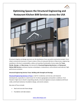 Optimizing Spaces the Structural Engineering and Restaurant Kitchen BIM Services across the USA