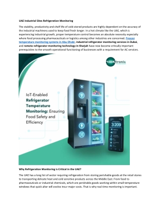 Refrigeration Monitoring in Industrial Facilities in UAE
