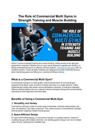 The Role of Commercial Multi Gyms in Strength Training and Muscle Building