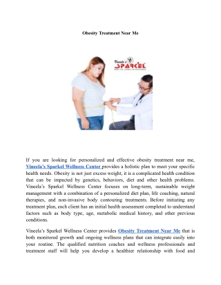 Obesity Treatment Near Me | Vineela’s Sparkel Wellness Center