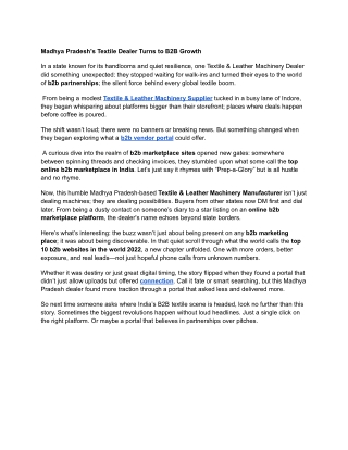 Madhya Pradesh's Textile Dealer Turns to B2B Growth