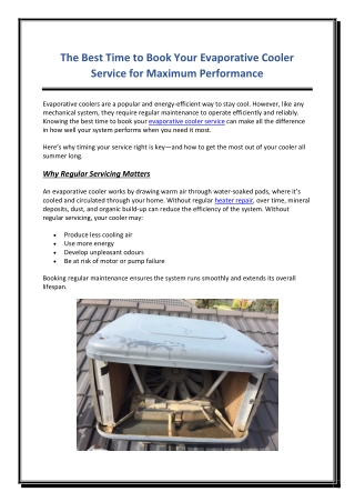 The Best Time to Book Your Evaporative Cooler Service for Maximum Performance