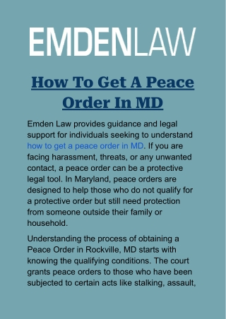 How to Get a Peace Order in MD: Legal Steps for Protection and Filing