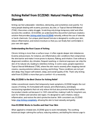 Itching Relief from ECZEND: Natural Healing Without Steroids