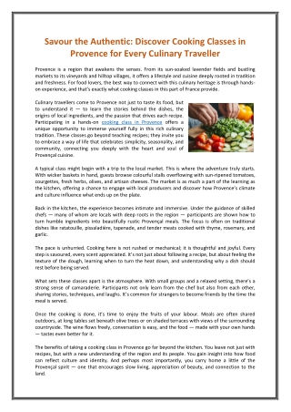 Savour the Authentic  Discover Cooking Classes in Provence for Every Culinary Traveller
