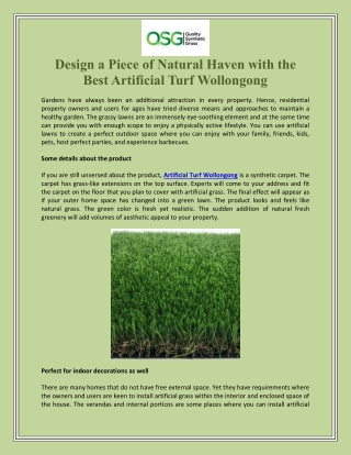 Design a Piece of Natural Haven with the Best Artificial Turf Wollongong