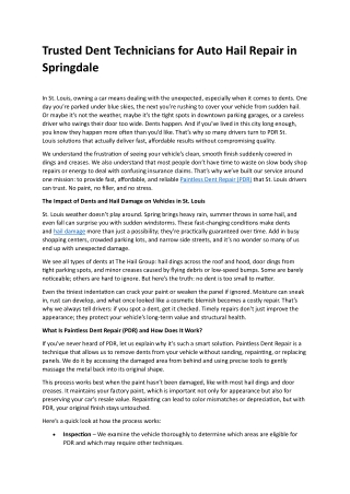 Auto Hail Repair in Springdale