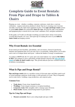 Complete Guide to Event Rentals: From Pipe and Drape to Tables & Chairs