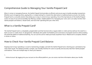 Effortless Management of Your Vanilla Prepaid Card