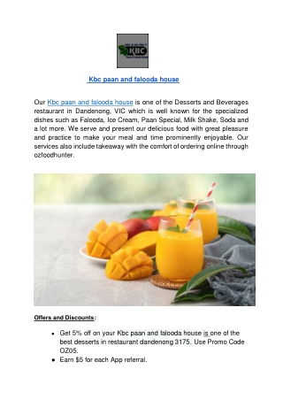 KBC paan and falooda house menu | Dandenong