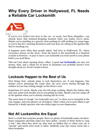 Why Every Driver in Hollywood shold have a locksmith number on speed dial