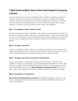 7 Most Common Myths About Online Psychological Counseling in Kerala