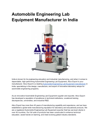 Automobile Engineering Lab Equipment Manufacturer in India