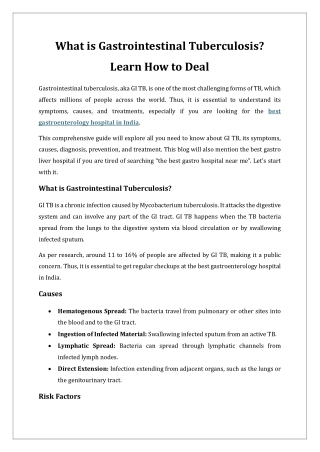 What is Gastrointestinal Tuberculosis? Learn How to Deal