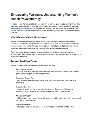 Empowering Recovery: Specialized Women’s Health Physiotherapy Care