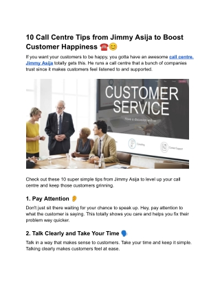 10 Proven Call Centre Tips by Jimmy Asija to Boost Customer Happiness