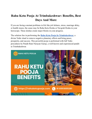 Rahu Ketu Pooja At Trimbakeshwar : Benefits, Best Days  And More