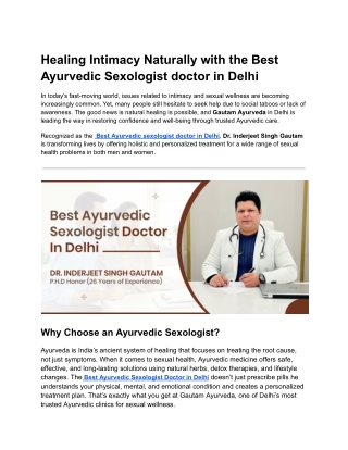 Healing Intimacy Naturally with the Best Ayurvedic Sexologist doctor in Delhi