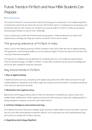 Future Trends in FinTech and How MBA Students Can Prepare - DY Patil University