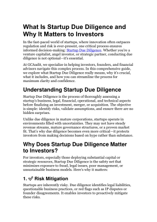 Startup Due Diligence