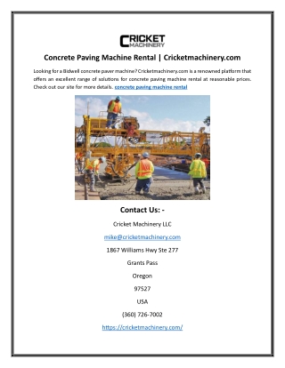 Concrete Paving Machine Rental | Cricketmachinery.com