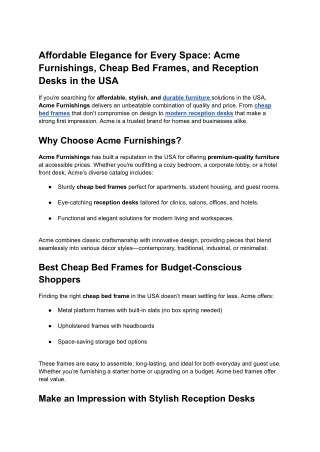 Affordable Elegance for Every Space_ Acme Furnishings, Cheap Bed Frames, and Reception Desks in the USA