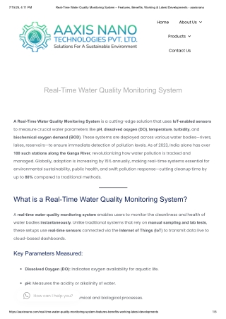 Real-Time Water Quality Monitoring System- Aaxis Nano