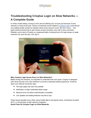 Troubleshooting Cricplus Login on Slow Networks — A Complete Guide