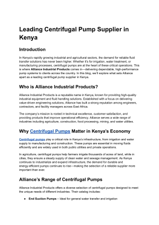 Leading Centrifugal Pump Supplier in Kenya