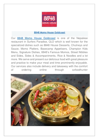8848 Momo House Goldcoast Restaurant menu | Order Online now