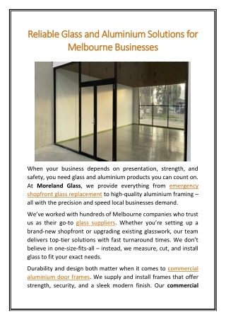 Reliable Glass and Aluminium Solutions for Melbourne Businesses