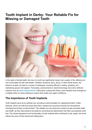Tooth Implant in Derby Your Reliable Fix for Missing or Damaged Teeth