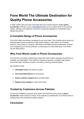 Fone World The Ultimate Destination for Quality Phone Accessories