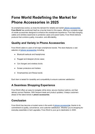 Fone World Redefining the Market for Phone Accessories in 2025
