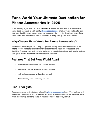 Fone World Your Ultimate Destination for Phone Accessories in 2025