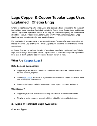 Lugs Copper & Copper Tubular Lugs Uses Explained - Chetna Engg