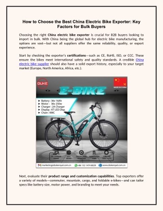 How to Choose the Best China Electric Bike Exporter