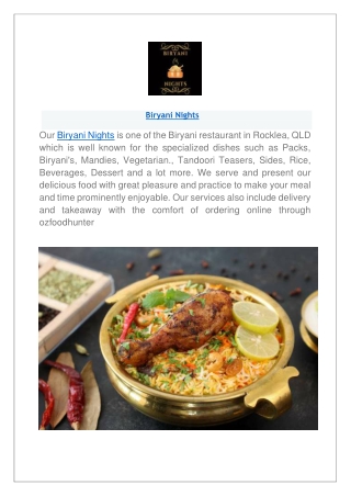 Biryani Nights Restaurant Rocklea menu | Takeaway & Delivery