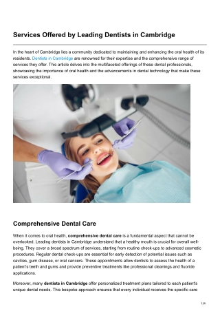 Services Offered by Leading Dentists in Cambridge