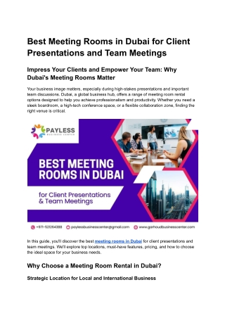 Best Meeting Rooms in Dubai for Client Presentations and Team Meetings