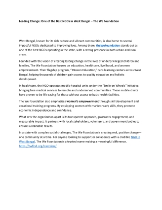 Leading Change-One of the Best NGOs in West Bengal -The We Foundation
