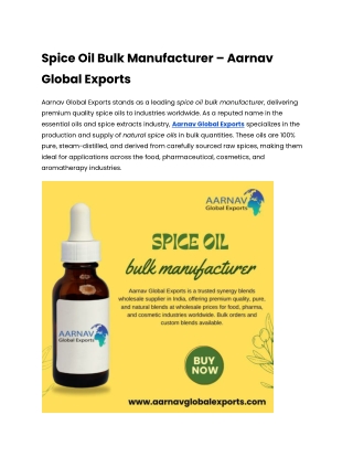 Spice Oil Bulk Manufacturer – Aarnav Global Exports