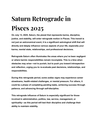 Saturn Retrograde in Pisces 2025