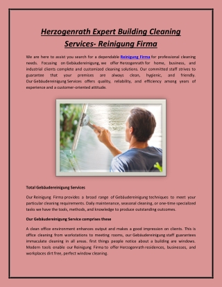 Herzogenrath Expert Building Cleaning Services- Reinigung Firma