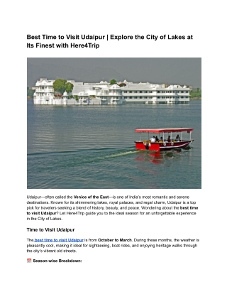 Best Time to Visit Udaipur | Explore the City of Lakes at Its Finest with Here4T