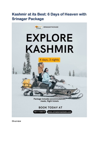 Kashmir at its Best: 6 Days of Heaven with Srinagar Package