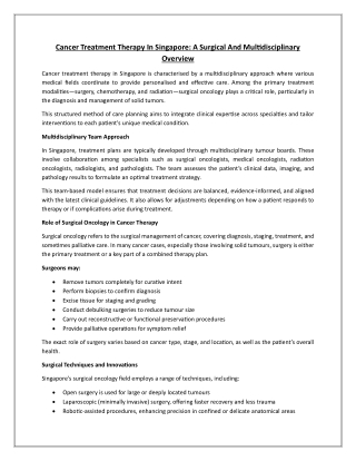Cancer Treatment Therapy In Singapore A Surgical And Multidisciplinary Overview